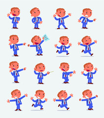 Naklejka premium Cartoon character businessman in smart casual style. Set with different postures, attitudes and poses, doing different activities in isolated vector illustrations 