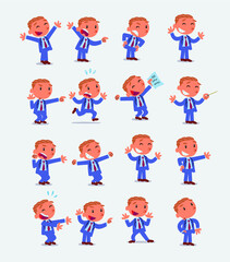 Cartoon character businessman in smart casual style. Set with different postures, attitudes and poses, doing different activities in isolated vector illustrations 