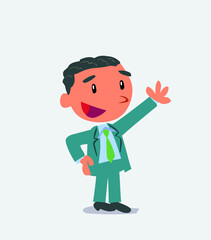 cartoon character of businessman explaining something while pointing.