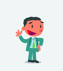cartoon character of businessman waving happily.