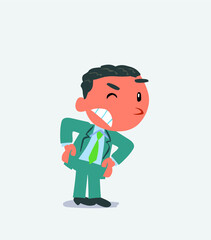cartoon character of businessman suspecting something wrong.