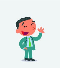 artoon character of businessman waving informally while smiling