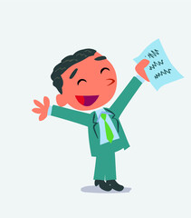 ery happy cartoon character of businessman with a document in hand