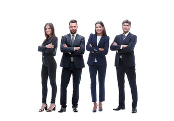 group of successful employees standing in a row