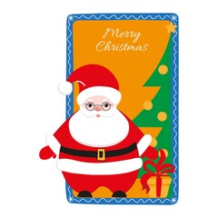 Cute Santa Claus with a Christmas tree and a gift on a Christmas card. Great for card, poster, poster and kids room decoration.