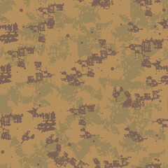 Camouflage geometric seamless pattern for fabric. Abstract brown background with shabby texture. For fabric, paper.