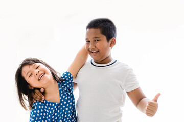 Equality and Racism.Asian kid girl and african american boy in school.Black lives matter no racism.Children with unity and friendship.Kids boy and girl.black lives matter for revolution protest.People