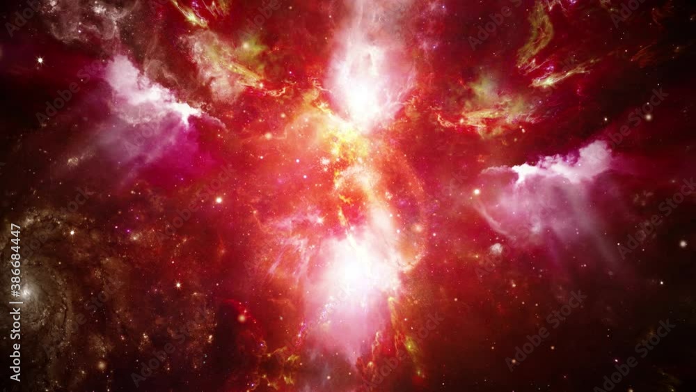 Poster 4k 3d red nebula and clusters of stars. 4k video moving stars nebula in space loop background. billi