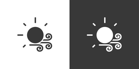 Wind and sun. Isolated icon on black and white background. Weather vector illustration