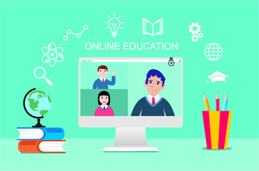 E-learning, online education, online course concept, home school, woman teacher teaching students on laptop computer screen, distance learning, new normal