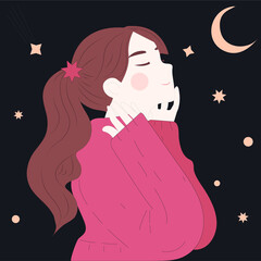 Dreaming girl in the night