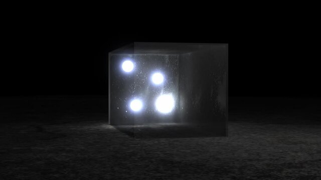 Beautiful balls with glowing and illuminating light Bouncing in a transparent glass box, 3D animation of four bouncing ball inside a transparent glass box, 3D render