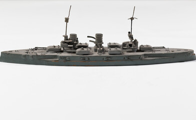 Dusty vintage WWI wooden warship miniature