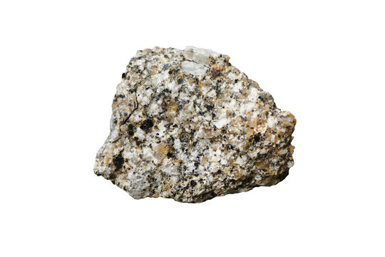 Piece of Hornblende Granite rock isolated on a white background.