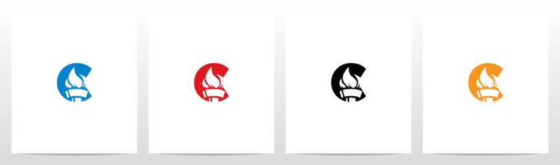 Fire Torch On Letter Logo Design C