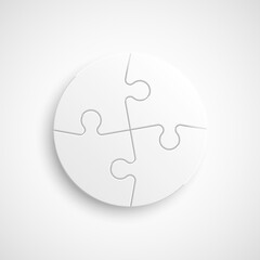 Simple Puzzle four piece round business presentation. Circle outline infograph. 4 Step puzzle contour process diagram. Section line compare puzzle banner.