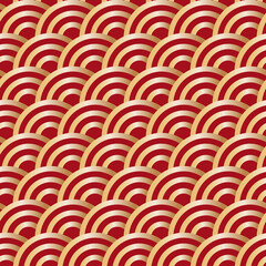 Chinese style red gold seamless pattern. Repeating texture, background. Vector illustration