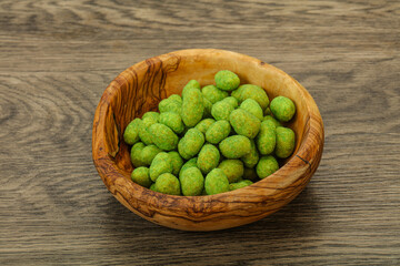 Spicy wasabi peanuts in the bowl