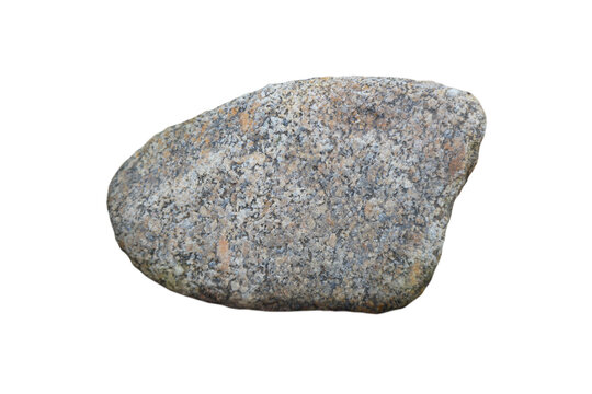 Granite rock isolated on white background. Granite is a coarse-grained rock composed of aluminosilicate minerals that crystallizes slowly and at much higher temperatures than basalt.