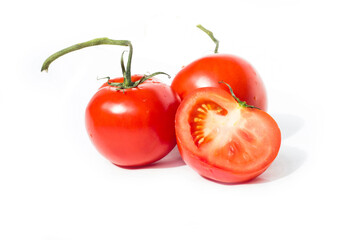  Ripe juicy tomatoes on white background