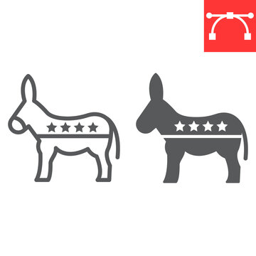 Democratic donkey line and glyph icon, election and democrat, donkey sign vector graphics, editable stroke linear icon, eps 10.