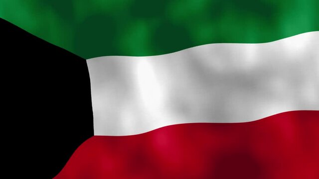 Close up animation of National flag of Kuwait, waving in full screen. 4k.