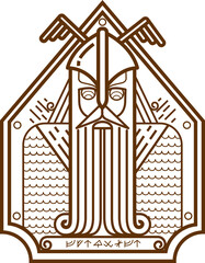 Viking brown vector icon in chain mail and helmet