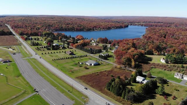 The aerial view of the stunning fall foliage on Route 903 by Jim Thorpe, Pennsylvania, U.S