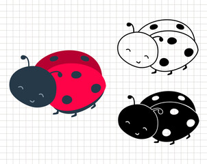 Ladybug isolated silhouette outline clip art. Insect vector illustration for cutting software. Simple flat layered cartoon design. Transparent. 