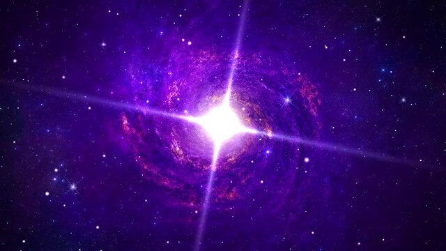 Abstract loop space flight into star field of Carina Nebula galaxy with center glowing and rotating star. 4K 3D Flight Through Space star field, Galaxy and Nebulae. For Titles, Intro, Logo Reveal.