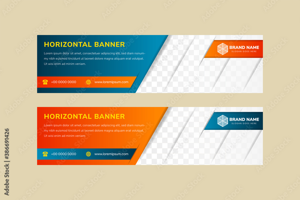 Poster abstract long horizontal layout of banner design template with blue and orange gradient as color of 