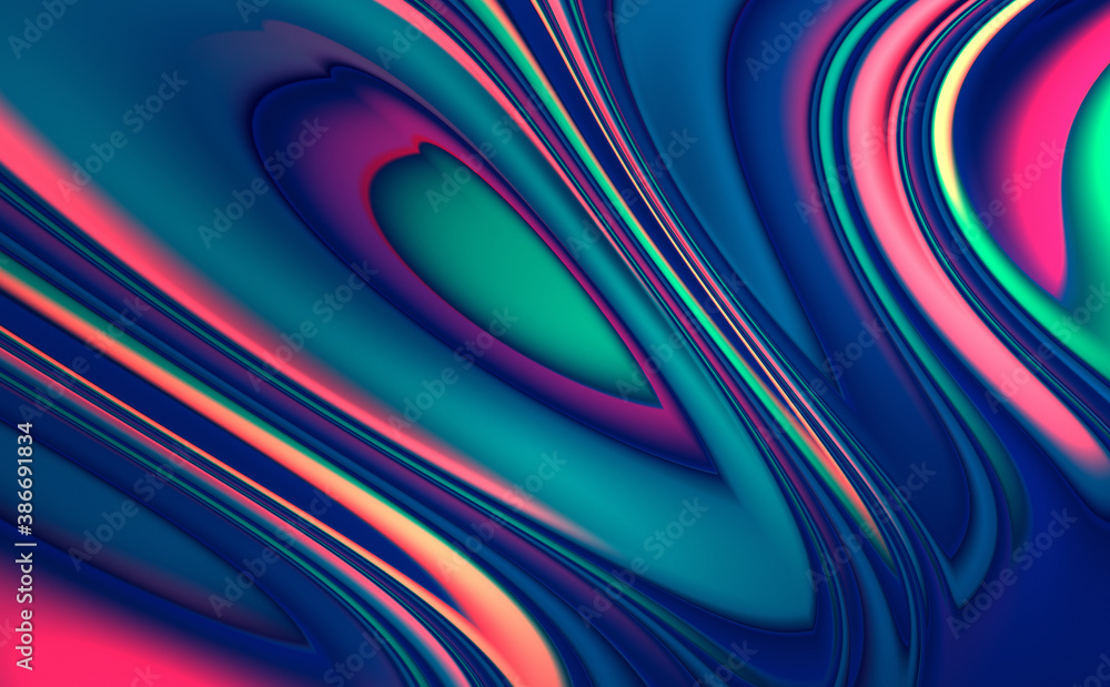 Fototapete Crazy lines. Multicolor background. Retro pattern. Futuristic wavy shape. Fluid stripes. Morphing surface.
