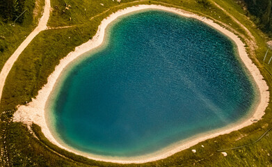 Beautiful alpine summer view with a lake at the famous Brauneck summit near Lenggries, Bavaria, Germany
