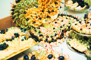 Delicious wedding reception candy bar dessert table