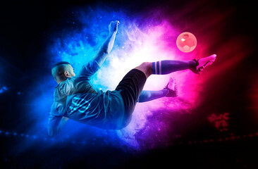 Fototapeta na wymiar Football player man on multicolor background
