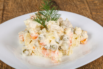 Traditional Russian salad with mayonnaise