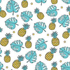 Pineapple seamless pattern summer colorful tropical textile print. Wrapping paper or fabric. Tropical pattern.
