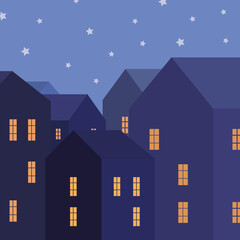 Night city. Lights in the windows