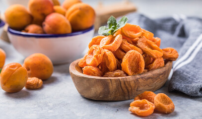 Dried apricots are popular in cooking, sweet dried fruit, healthy food, compote making.
