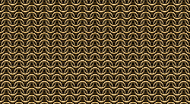 Chain mail medieval seamless pattern bronze background. Gilded metal chain armor texture. Brass rings, golden chainmail vector repetitive illustration