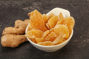 Dry sweet ginger in the bowl