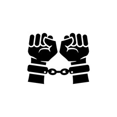 Handcuffs, manacles or shackles icon. Chained, handcuffed hands, vector design trendy