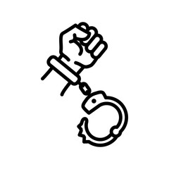 Handcuffs, manacles or shackles icon. Chained, handcuffed hands, vector design trendy