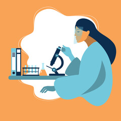 International Day of Women and Girls in Science February 11 vector illustration. Four female scientists of different nationalities conducting research.Flat design for social media, poster, banner. 