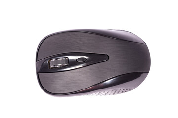 Black wireless mouse on white background