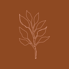 Line art terracotta minimal simple leaf print design.