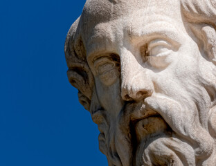 Obraz premium Plato portrait, the famous ancient thinker and philosopher, detail of marble statue in Athens Greece