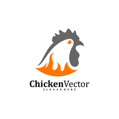 Fire Chicken logo design vector template, Rooster illustration, Symbol icon