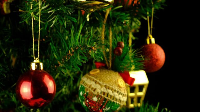 Christmas. Christmas tree 360 rotate loop background. New year ornaments decoration.