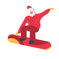 Santa Claus on Snowboard. flat Vector illustration
